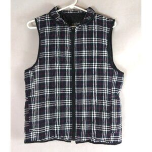 North 15 Women's Quilted Black Collared Plaid Puffer Vest Size Medium